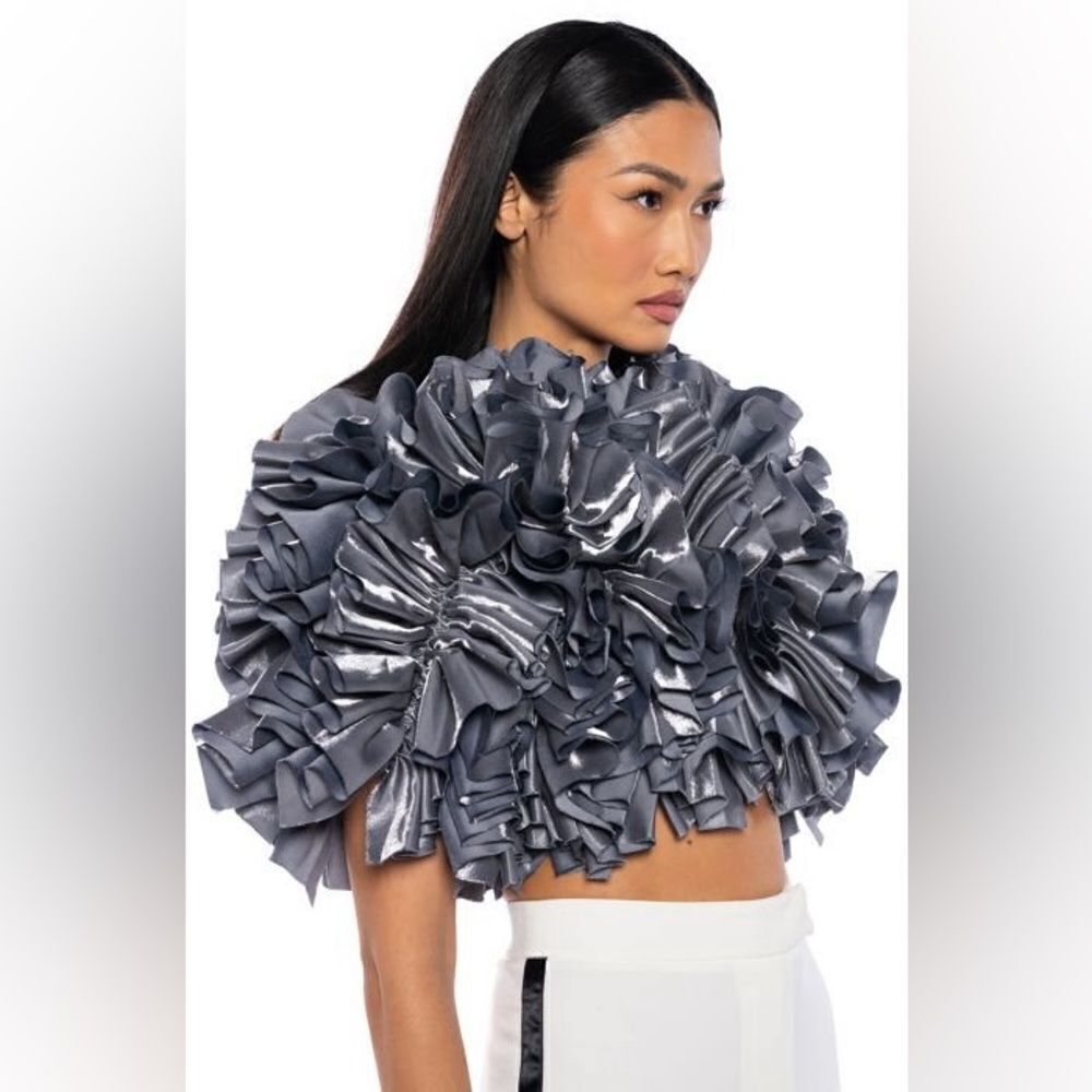 Sold on EBay ✅AKIRA MUST BE DREAMING DENIM RUFFLE CROP BLOUSE  NWT